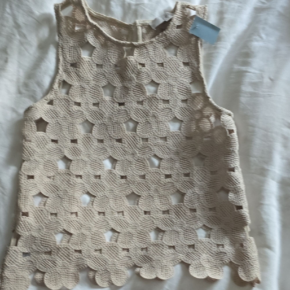 LOFT Cream Crochet Sleeveless Top